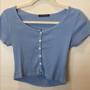 Brandy Melville Blue Cropped Buttoned T-Shirt